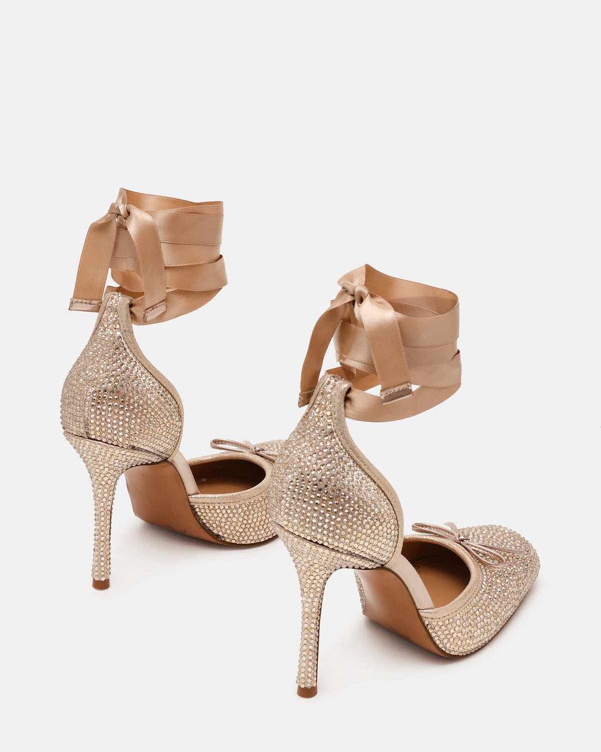 Steve Madden LARINA Champagne Rhinestones Square-Toe Stiletto Lace-Up Women's Heel