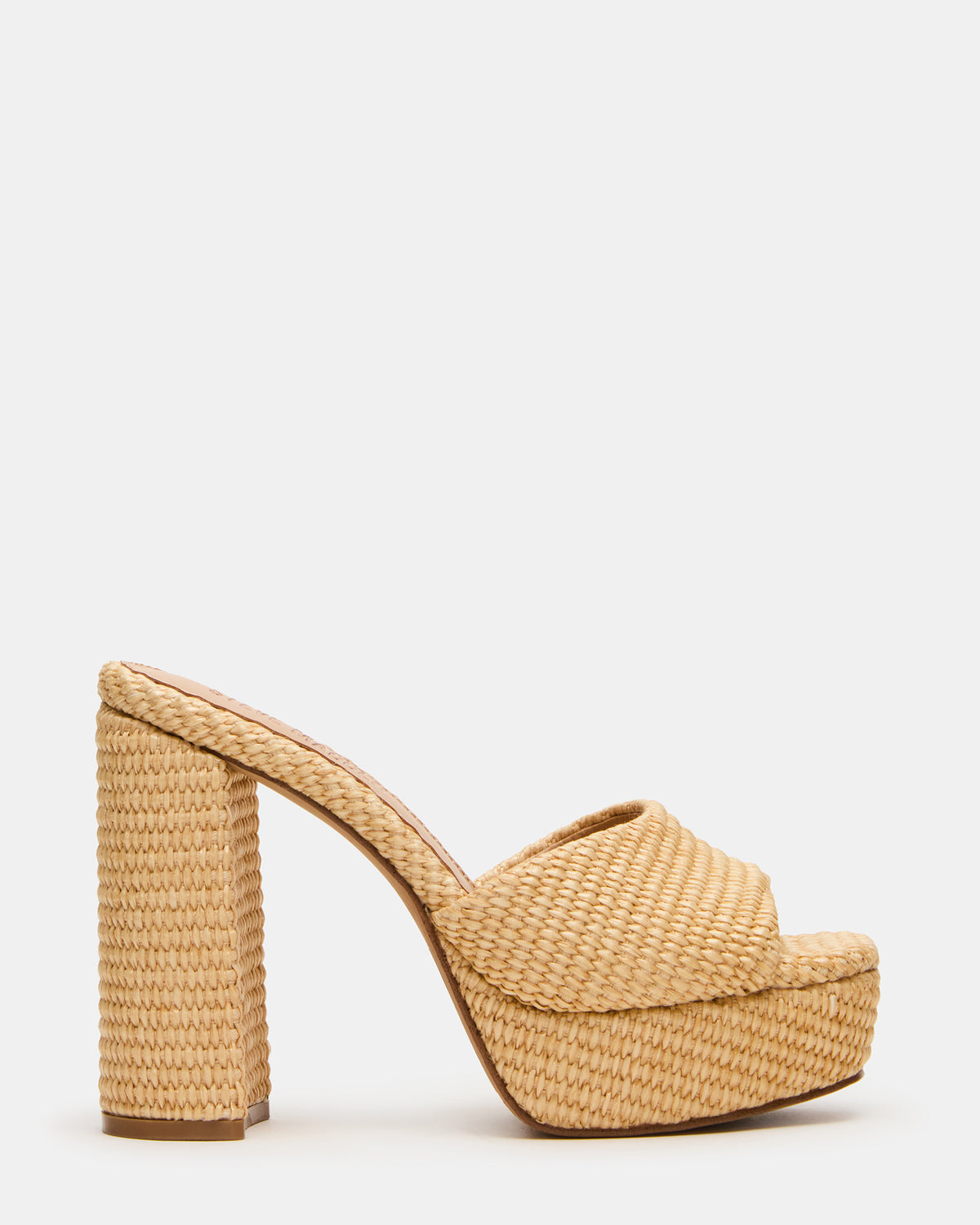 Steve Madden JOEL Natural Raffia Square-Toe Platform Raffia Mule Women's Heel