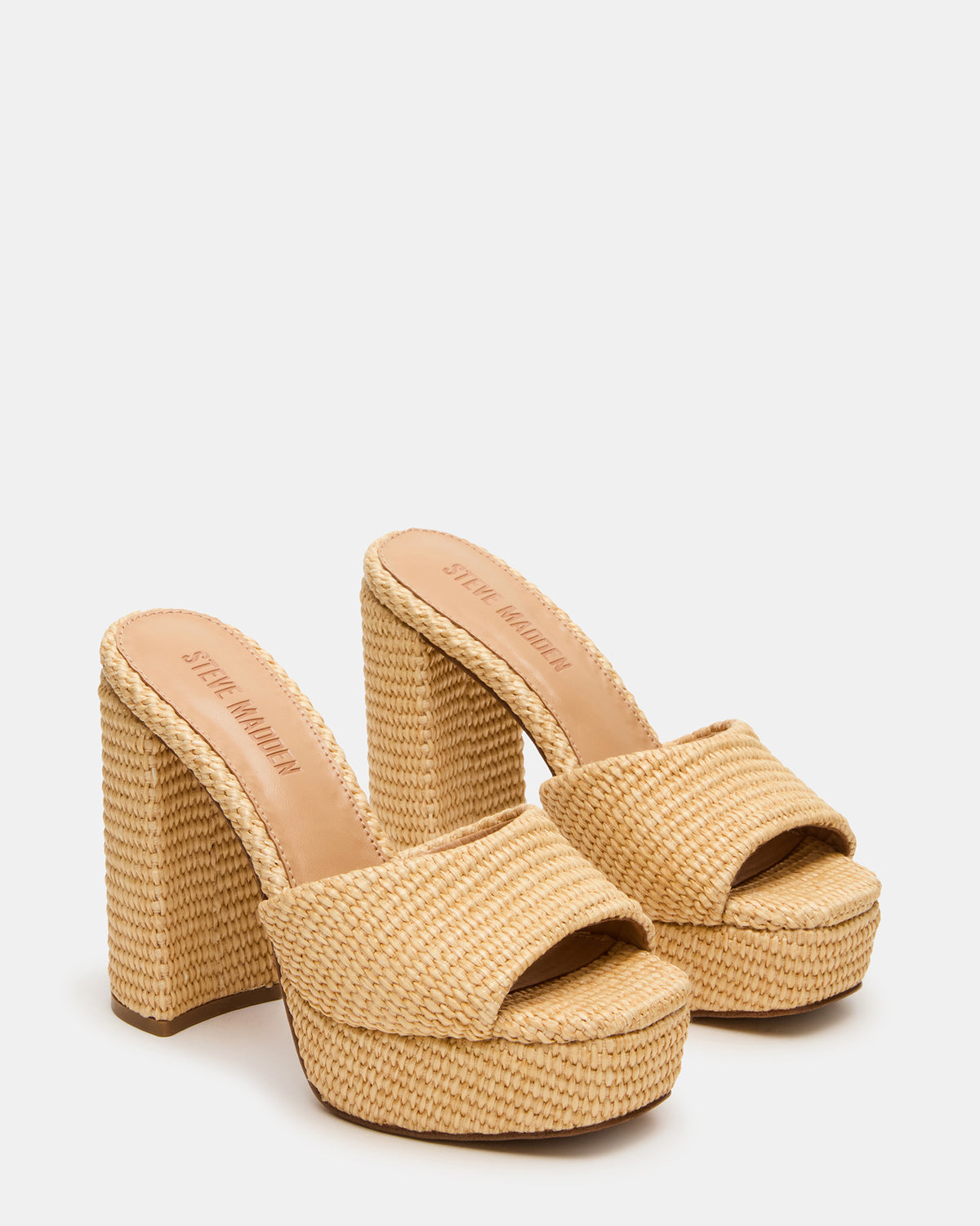 Steve Madden JOEL Natural Raffia Square-Toe Platform Raffia Mule Women's Heel