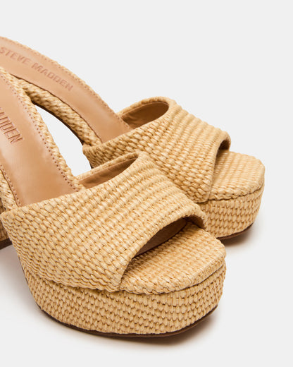 Steve Madden JOEL Natural Raffia Square-Toe Platform Raffia Mule Women's Heel