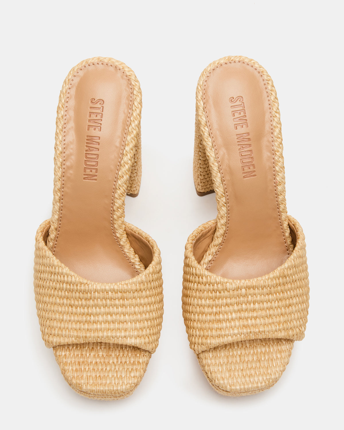 Steve Madden JOEL Natural Raffia Square-Toe Platform Raffia Mule Women's Heel