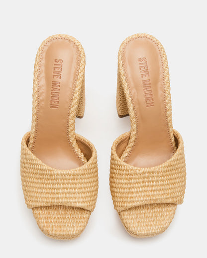 Steve Madden JOEL Natural Raffia Square-Toe Platform Raffia Mule Women's Heel