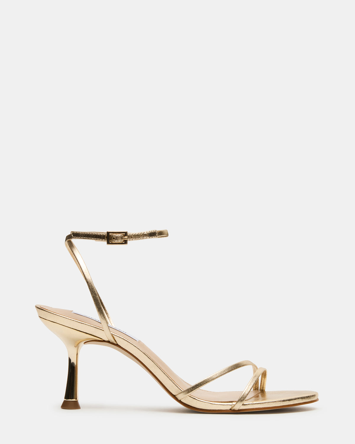 Steve Madden ERAS Gold Leather Stiletto Round-Toe Ankle Strap Women's Heel