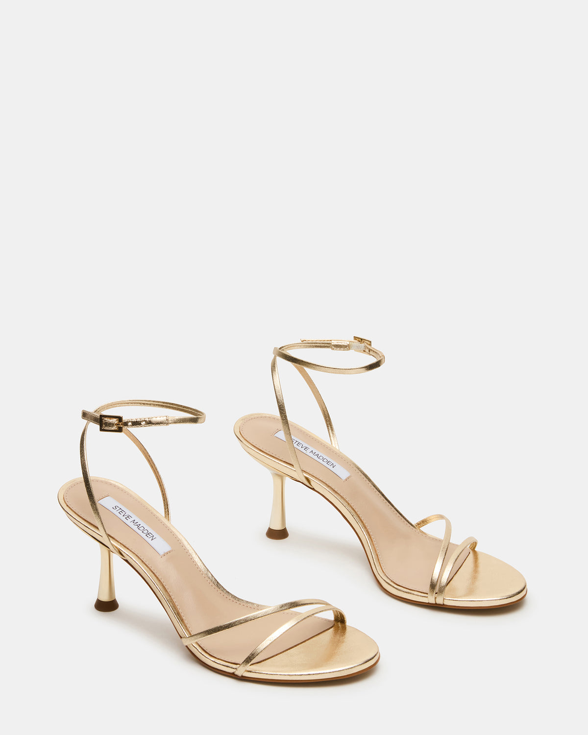 Steve Madden ERAS Gold Leather Stiletto Round-Toe Ankle Strap Women's Heel