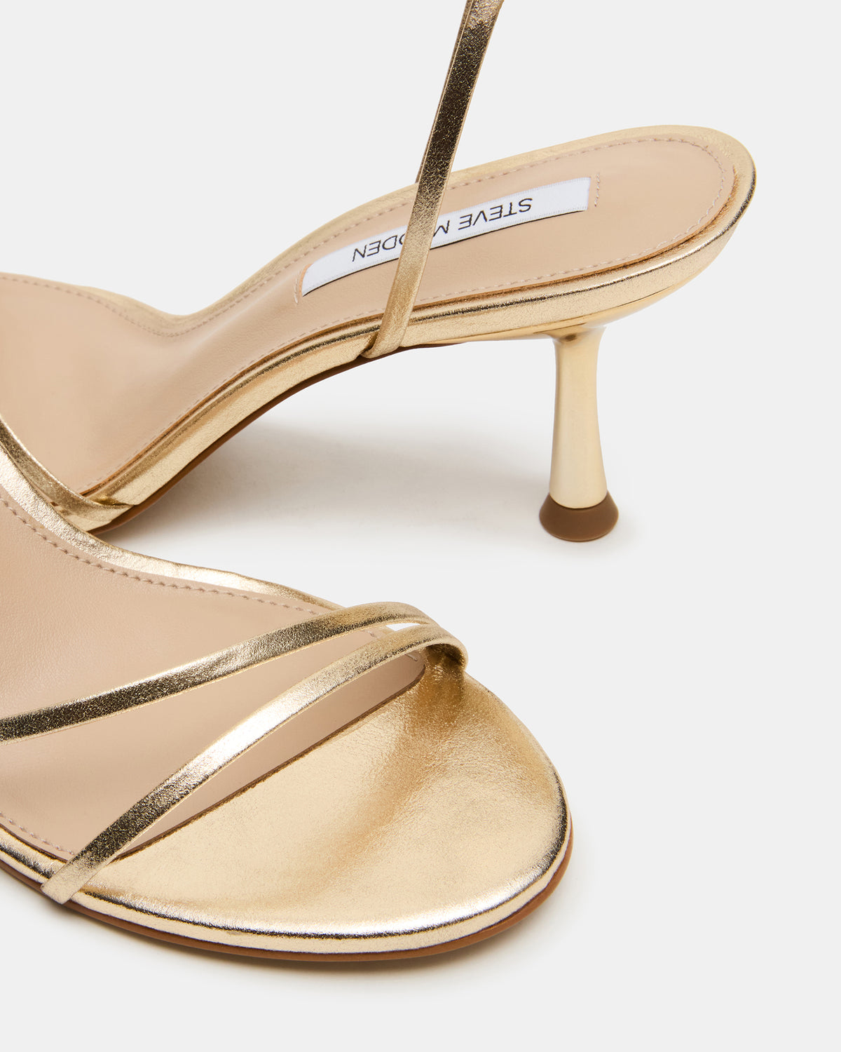 Steve Madden ERAS Gold Leather Stiletto Round-Toe Ankle Strap Women's Heel