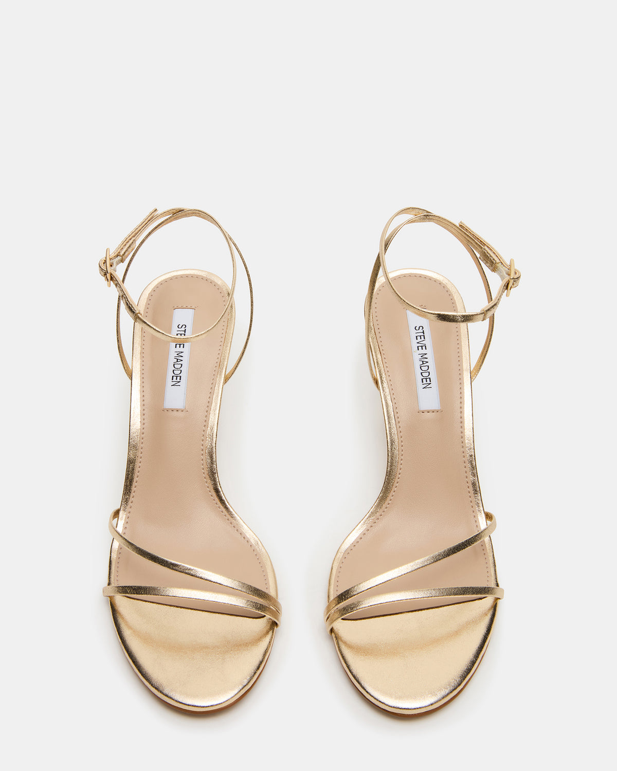 Steve Madden ERAS Gold Leather Stiletto Round-Toe Ankle Strap Women's Heel