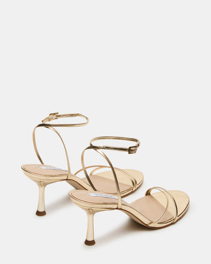 Steve Madden ERAS Gold Leather Stiletto Round-Toe Ankle Strap Women's Heel