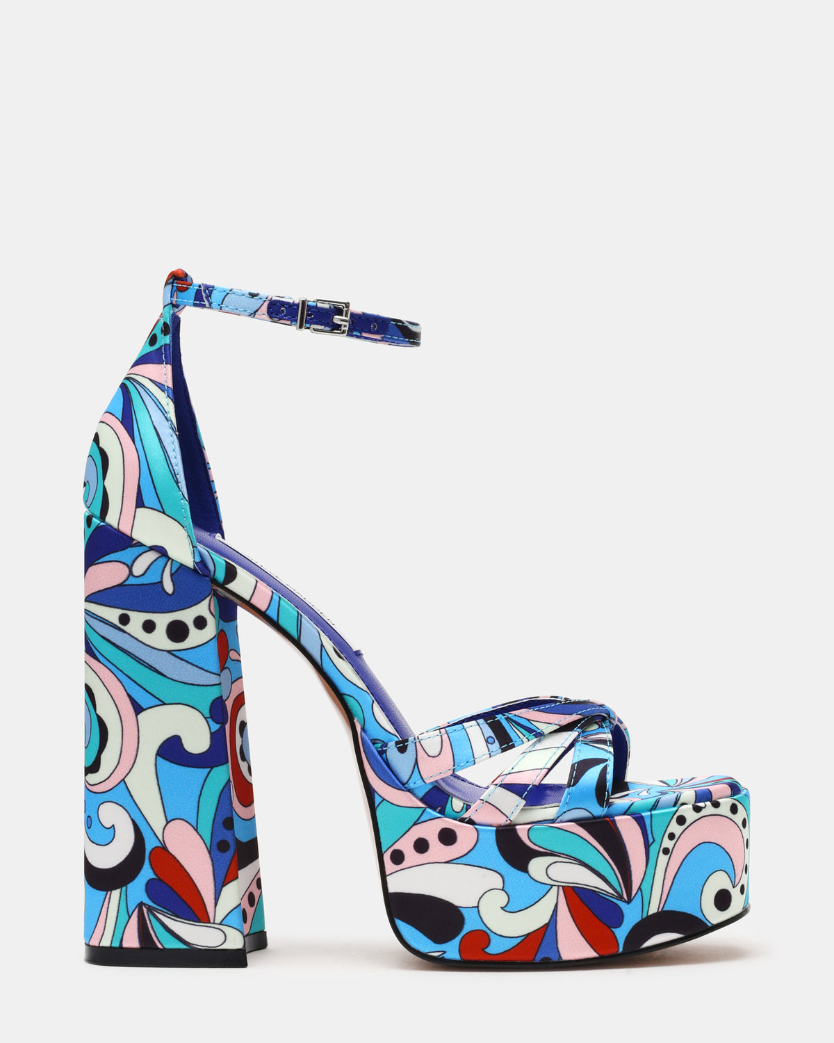 Steve Madden RETRO Blue Print Open-Toe Block Heel Platform Women's Heel