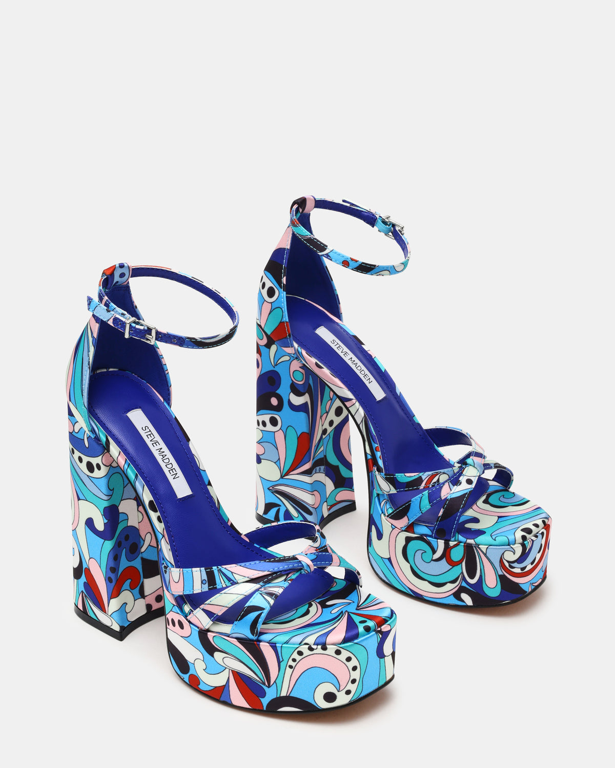 Steve Madden RETRO Blue Print Open-Toe Block Heel Platform Women's Heel