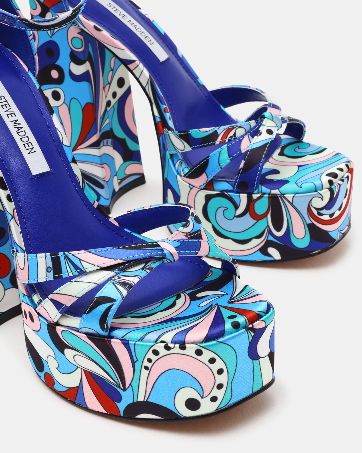 Steve Madden RETRO Blue Print Open-Toe Block Heel Platform Women's Heel