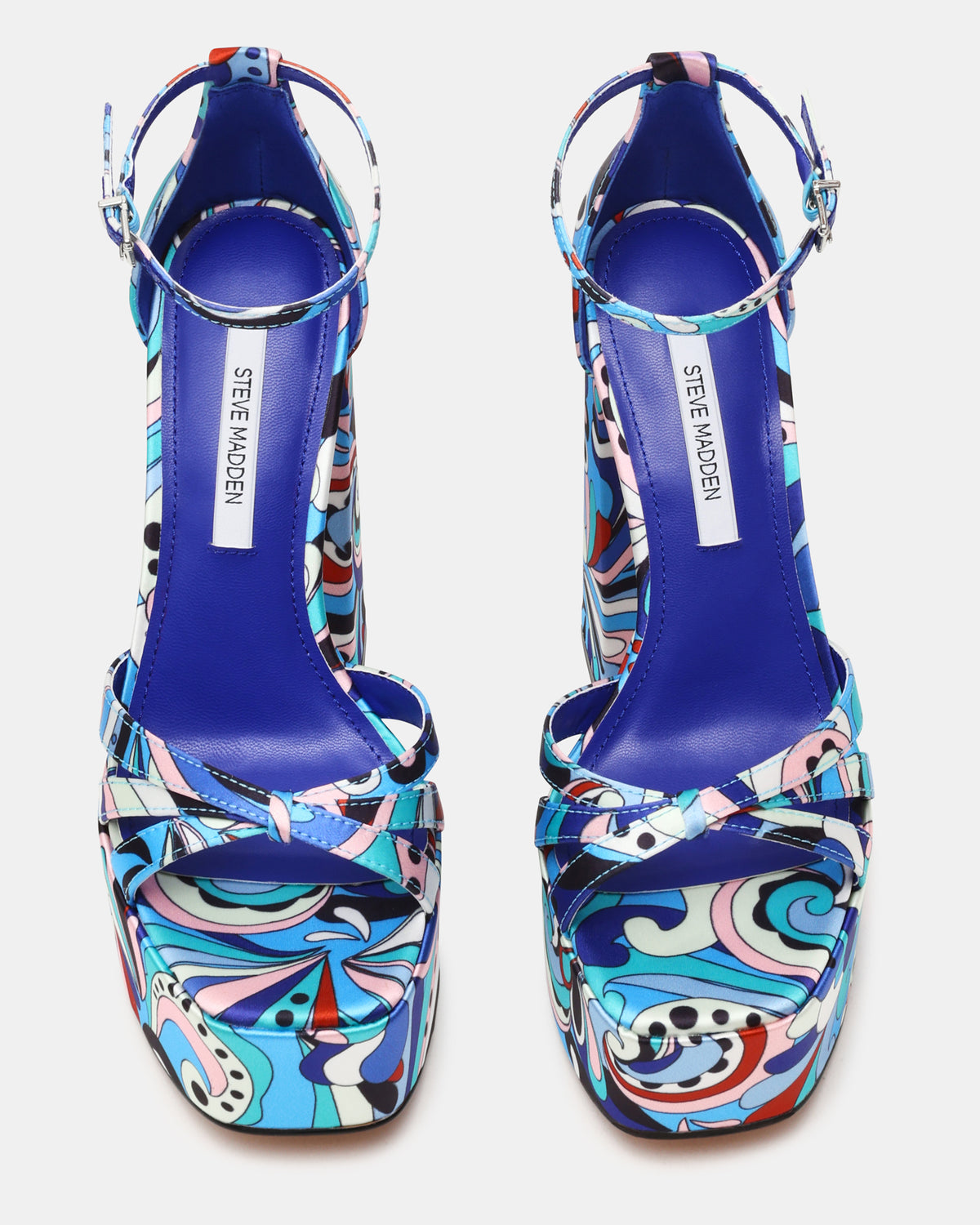 Steve Madden RETRO Blue Print Open-Toe Block Heel Platform Women's Heel