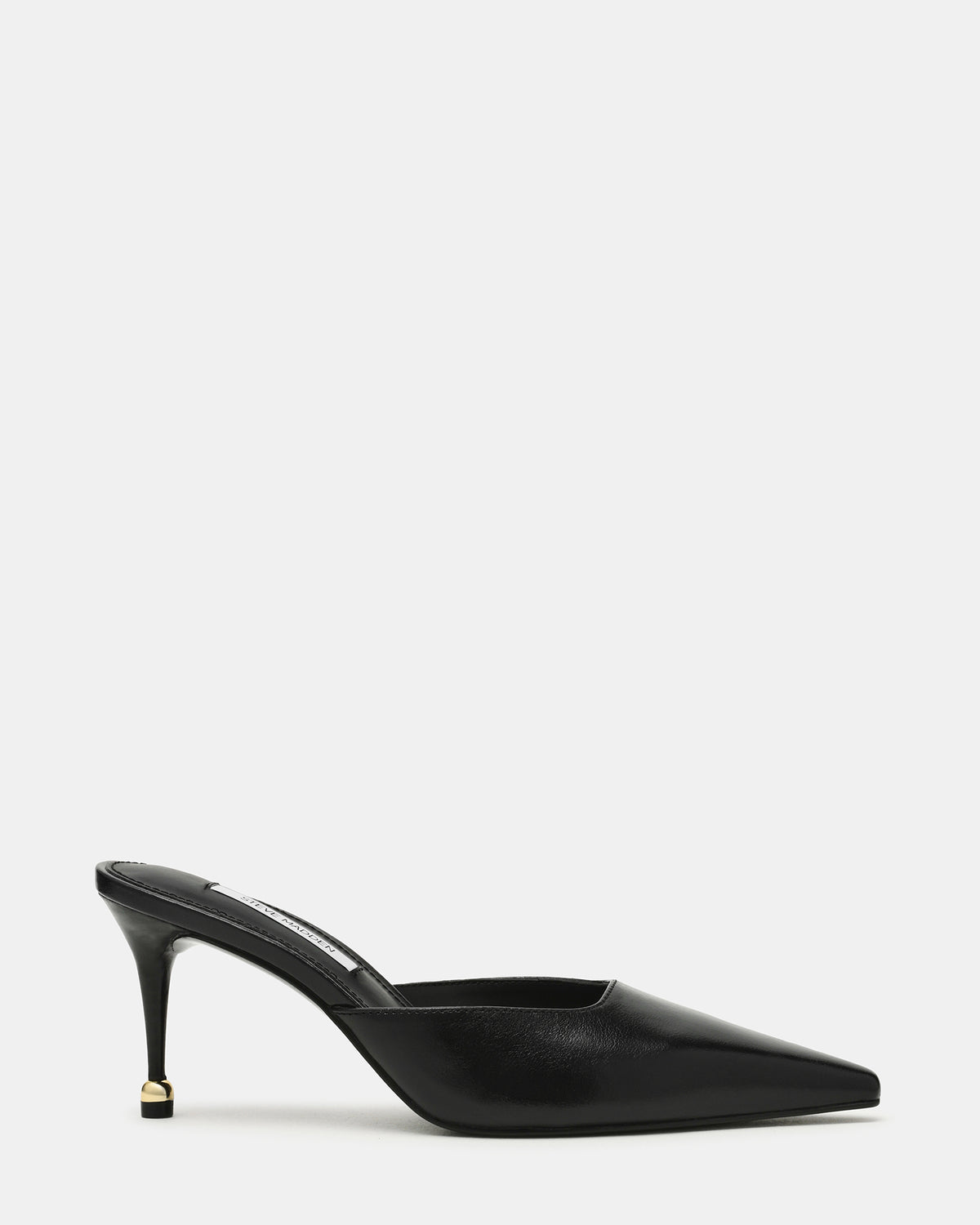 Steve Madden ADELINE Black Leather Mule Pointed-Toe Gold-Detail Women's Heel