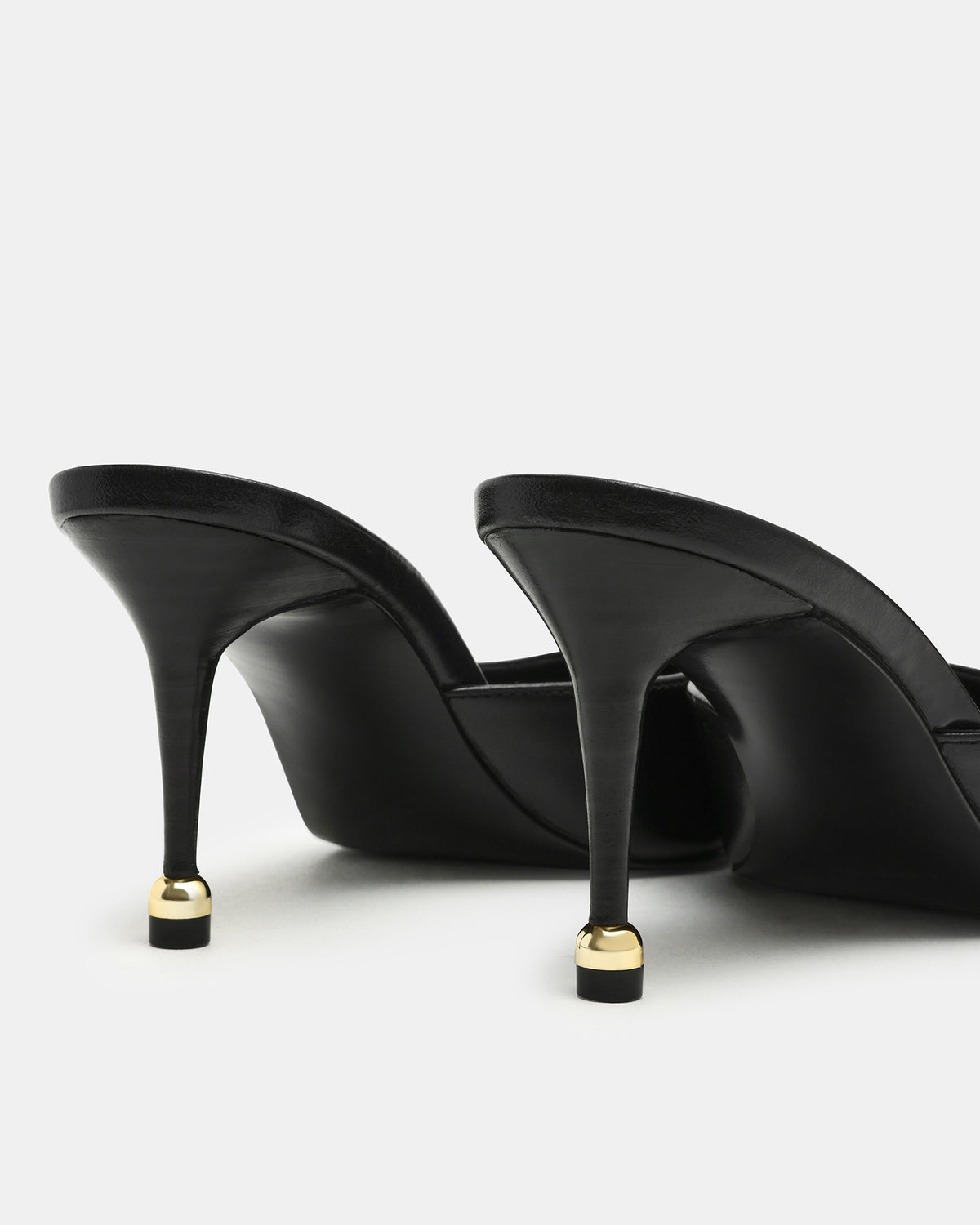 Steve Madden ADELINE Black Leather Mule Pointed-Toe Gold-Detail Women's Heel