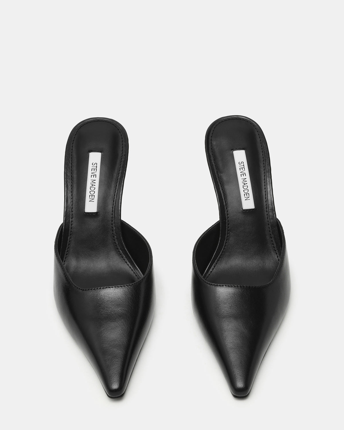 Steve Madden ADELINE Black Leather Mule Pointed-Toe Gold-Detail Women's Heel