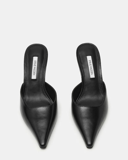 Steve Madden ADELINE Black Leather Mule Pointed-Toe Gold-Detail Women's Heel