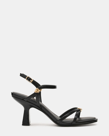 Steve Madden POSY Black Gold-Detail Strappy Square-Toe Women's Heel