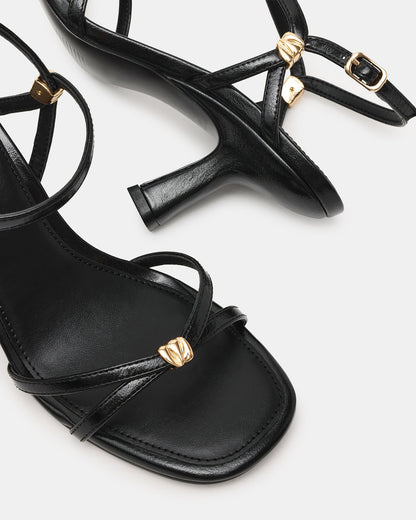 Steve Madden POSY Black Gold-Detail Strappy Square-Toe Women's Heel