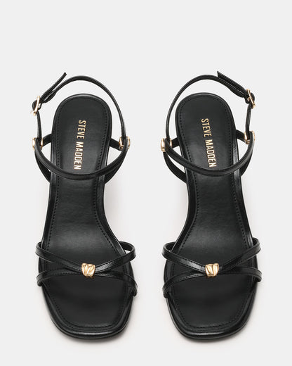 Steve Madden POSY Black Gold-Detail Strappy Square-Toe Women's Heel