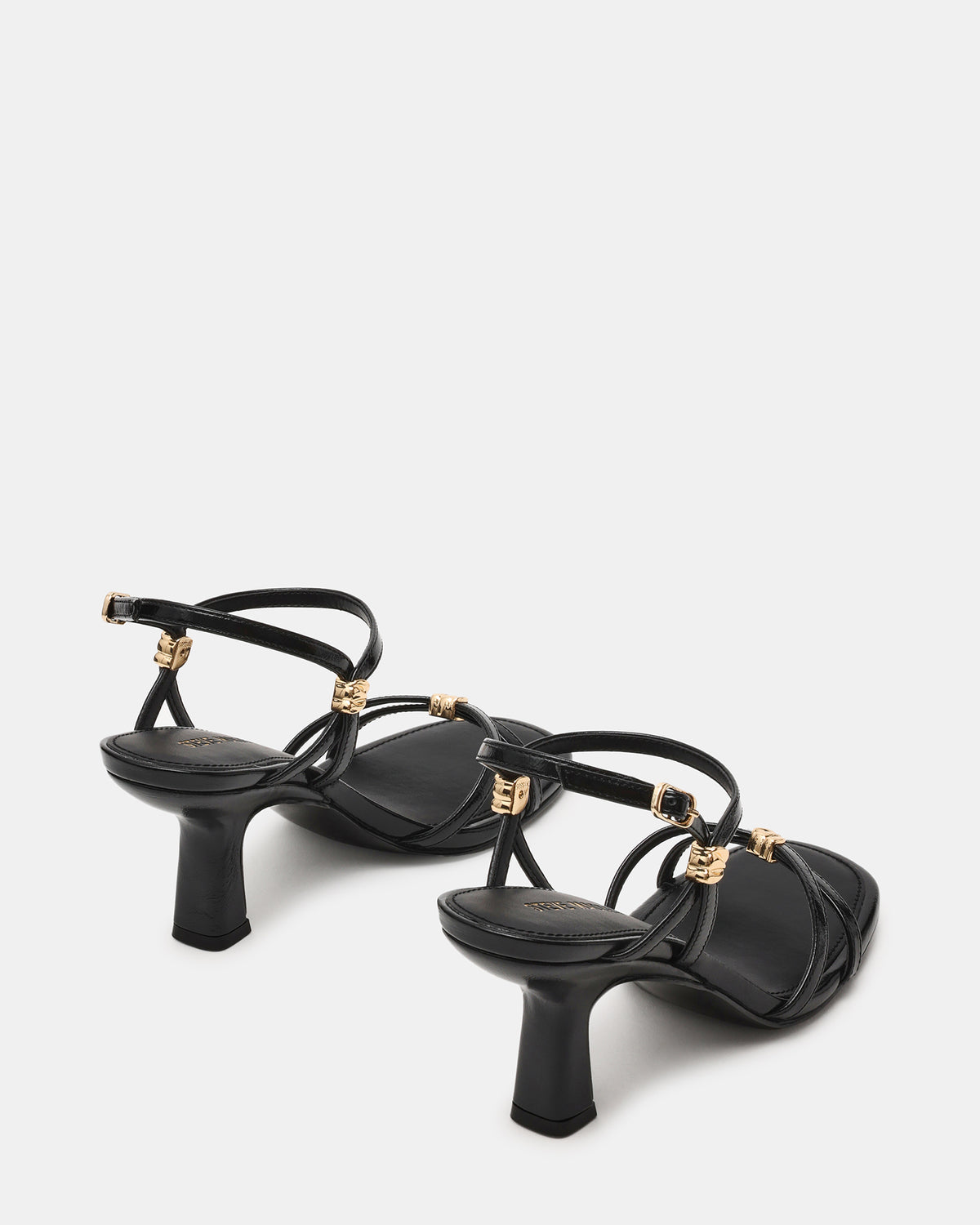 Steve Madden POSY Black Gold-Detail Strappy Square-Toe Women's Heel