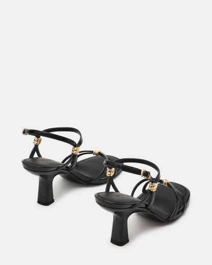 Steve Madden POSY Black Gold-Detail Strappy Square-Toe Women's Heel