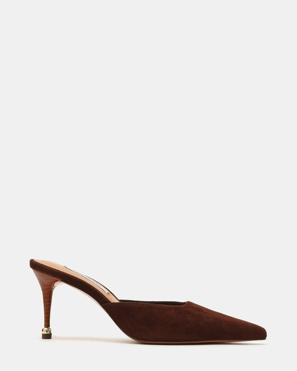 Steve Madden ADELINE Brown Suede Mule Pointed-Toe Gold-Detail Women's Heel