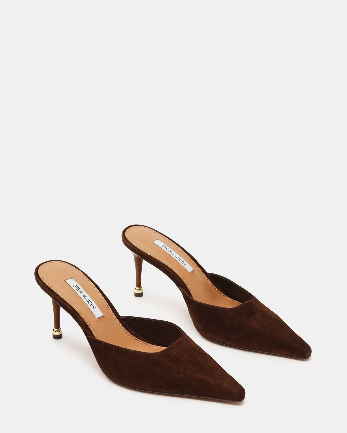 Steve Madden ADELINE Brown Suede Mule Pointed-Toe Gold-Detail Women's Heel