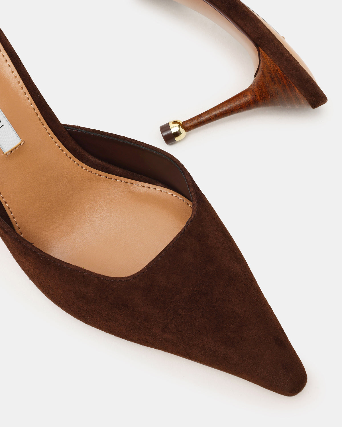 Steve Madden ADELINE Brown Suede Mule Pointed-Toe Gold-Detail Women's Heel