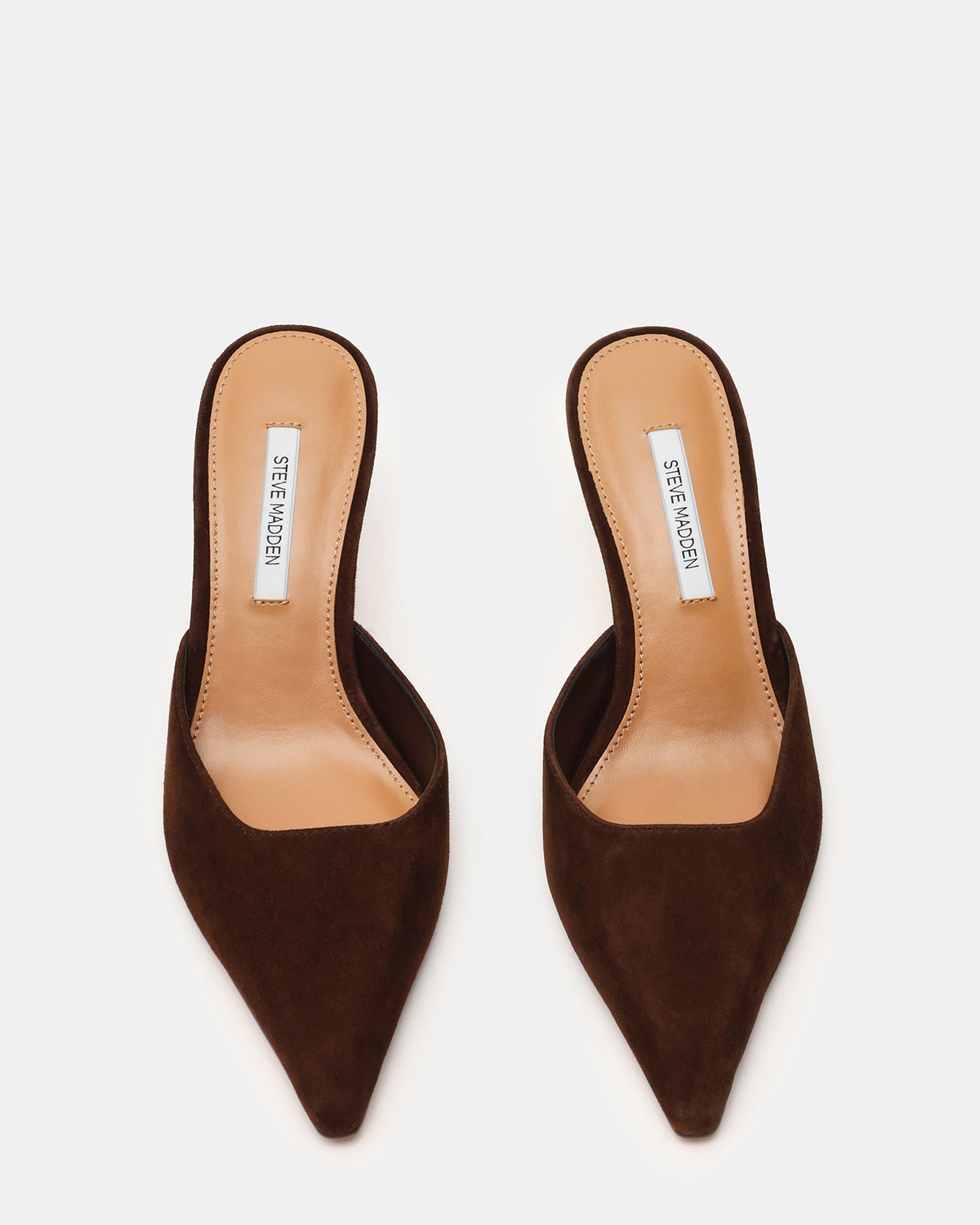 Steve Madden ADELINE Brown Suede Mule Pointed-Toe Gold-Detail Women's Heel