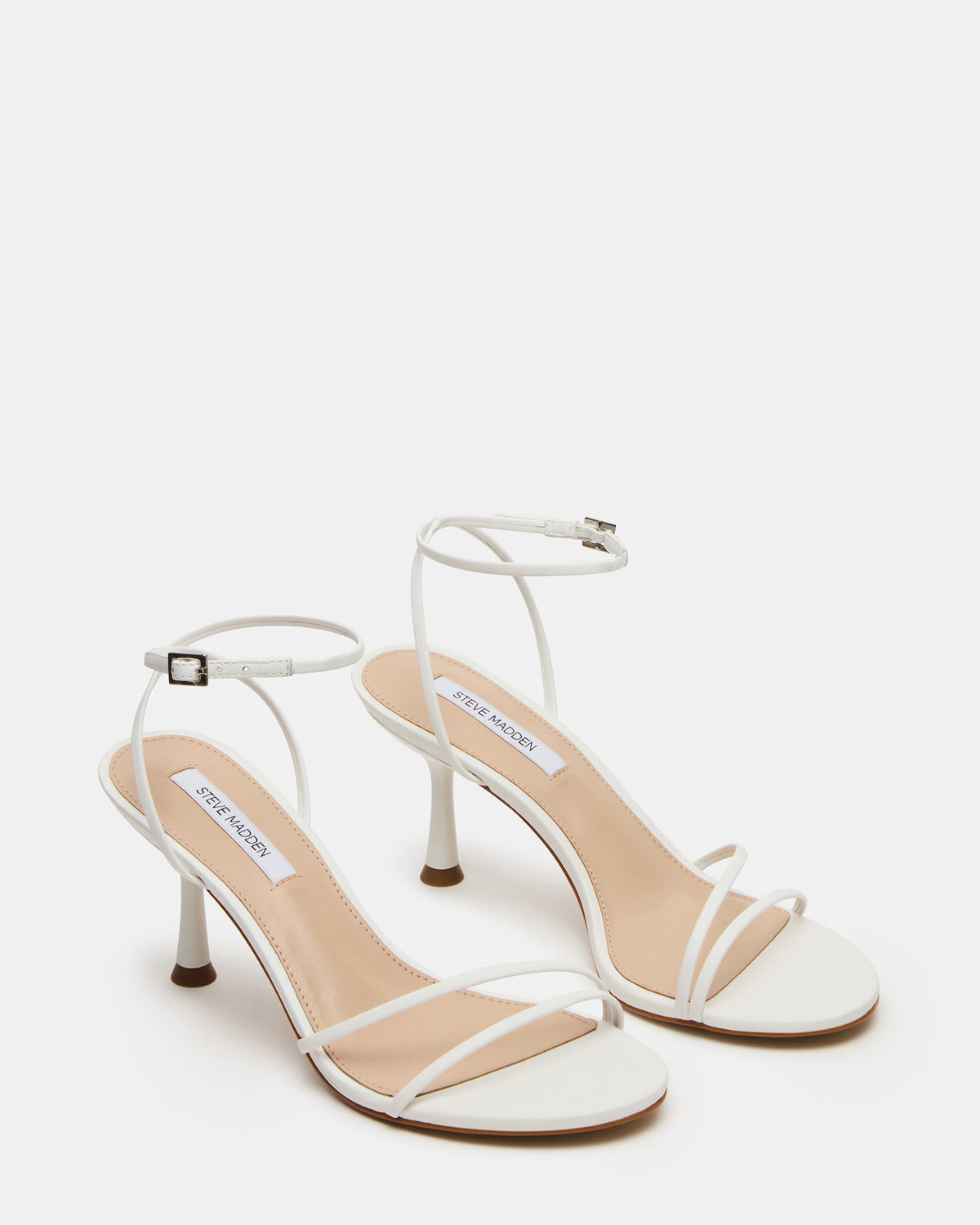 Steve Madden ERAS White Leather Stiletto Round-Toe Ankle Strap Women's Heel