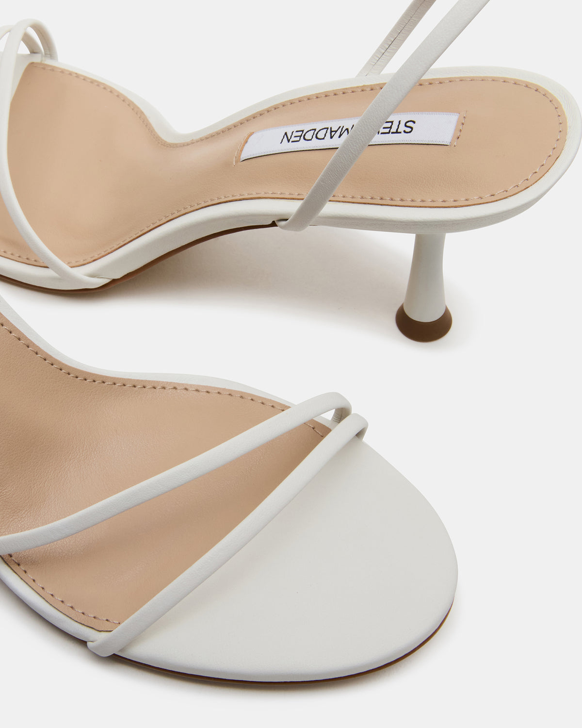 Steve Madden ERAS White Leather Stiletto Round-Toe Ankle Strap Women's Heel