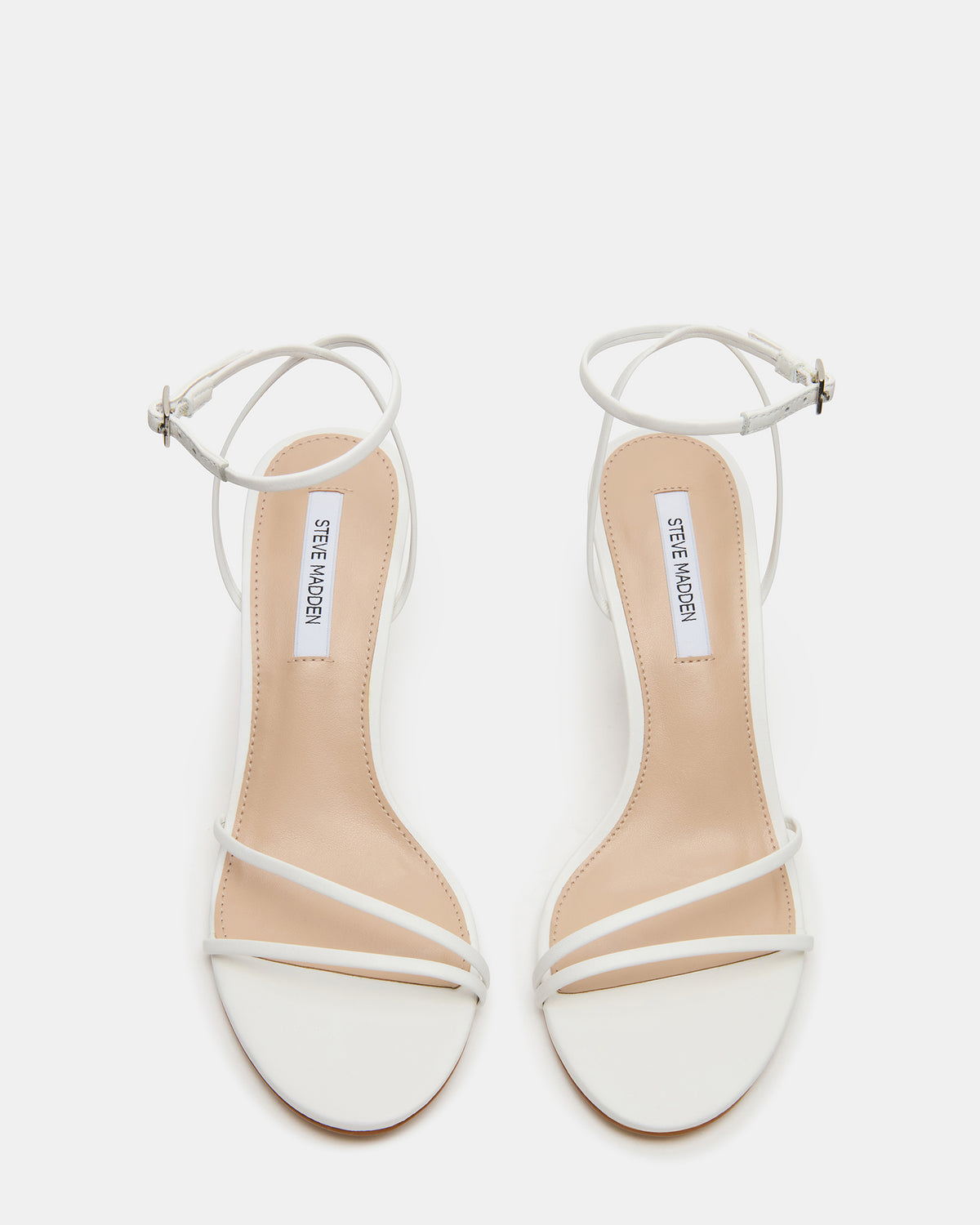Steve Madden ERAS White Leather Stiletto Round-Toe Ankle Strap Women's Heel