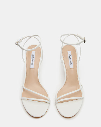 Steve Madden ERAS White Leather Stiletto Round-Toe Ankle Strap Women's Heel