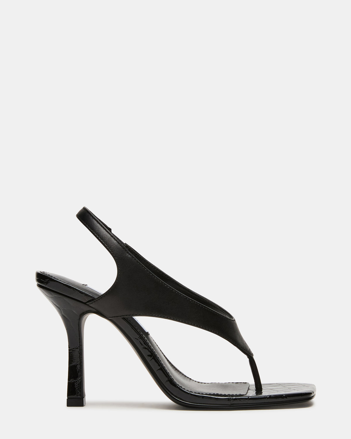 Steve Madden IMPROV Black Leather Square-Toe Thong Slingback Women's Heel