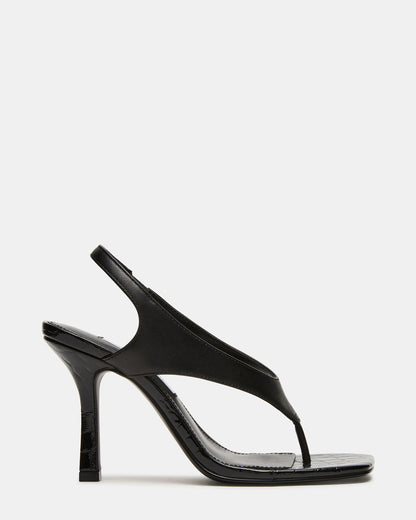 Steve Madden IMPROV Black Leather Square-Toe Thong Slingback Women's Heel