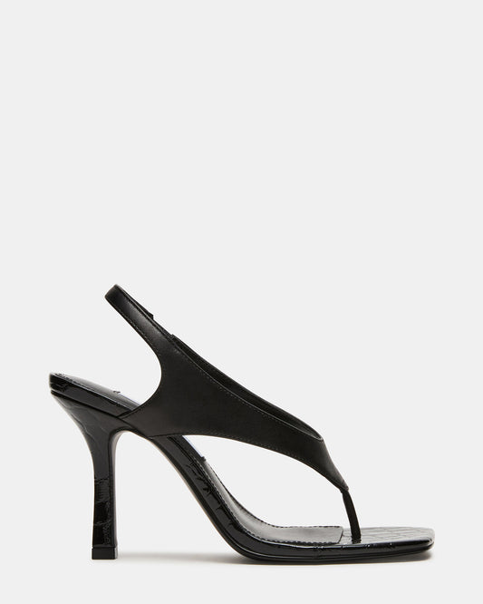 Steve Madden IMPROV Black Leather Square-Toe Thong Slingback Women's Heel