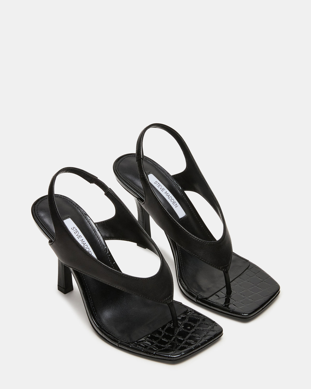 Steve Madden IMPROV Black Leather Square-Toe Thong Slingback Women's Heel
