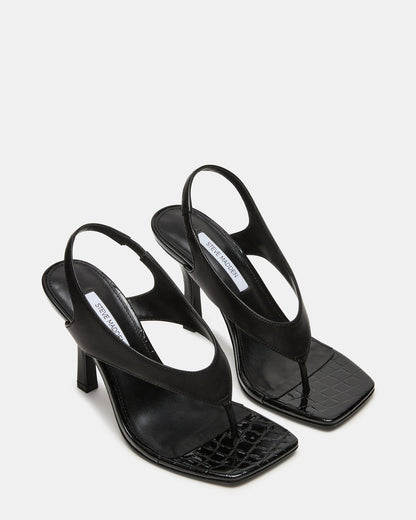 Steve Madden IMPROV Black Leather Square-Toe Thong Slingback Women's Heel