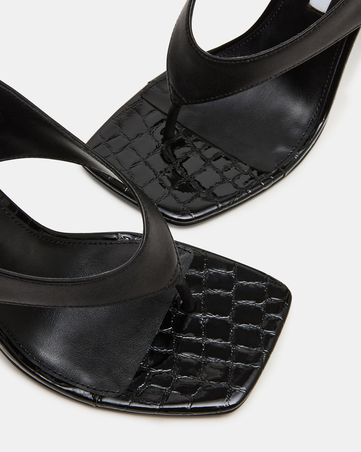 Steve Madden IMPROV Black Leather Square-Toe Thong Slingback Women's Heel