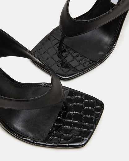 Steve Madden IMPROV Black Leather Square-Toe Thong Slingback Women's Heel