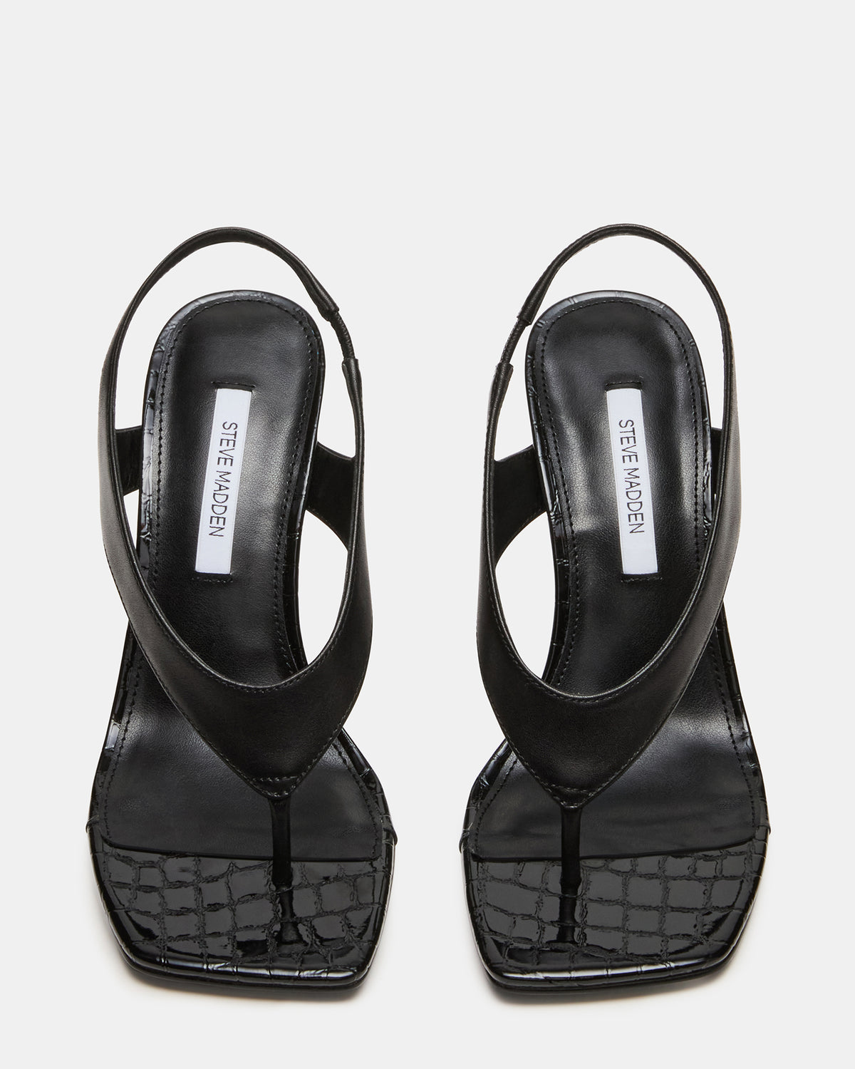 Steve Madden IMPROV Black Leather Square-Toe Thong Slingback Women's Heel