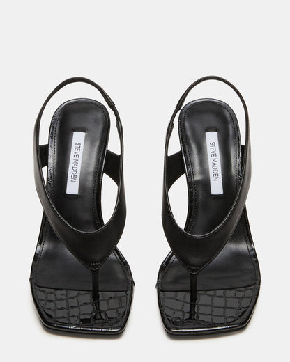 Steve Madden IMPROV Black Leather Square-Toe Thong Slingback Women's Heel