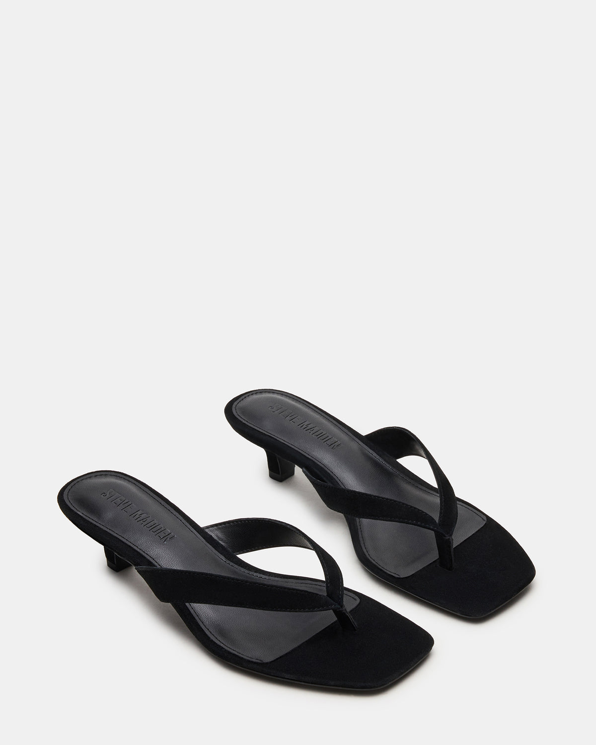 Steve Madden TRACIE Black Suede Thong Strap Women's Kitten Heel
