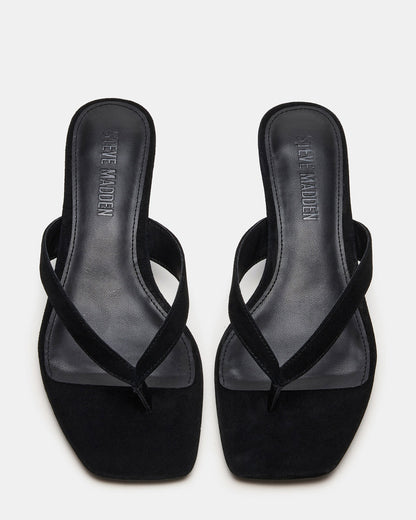 Steve Madden TRACIE Black Suede Thong Strap Women's Kitten Heel