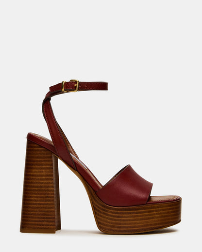 Steve Madden FLORIA Rust Leather Square-Toe Block Heel Platform Women's Heel