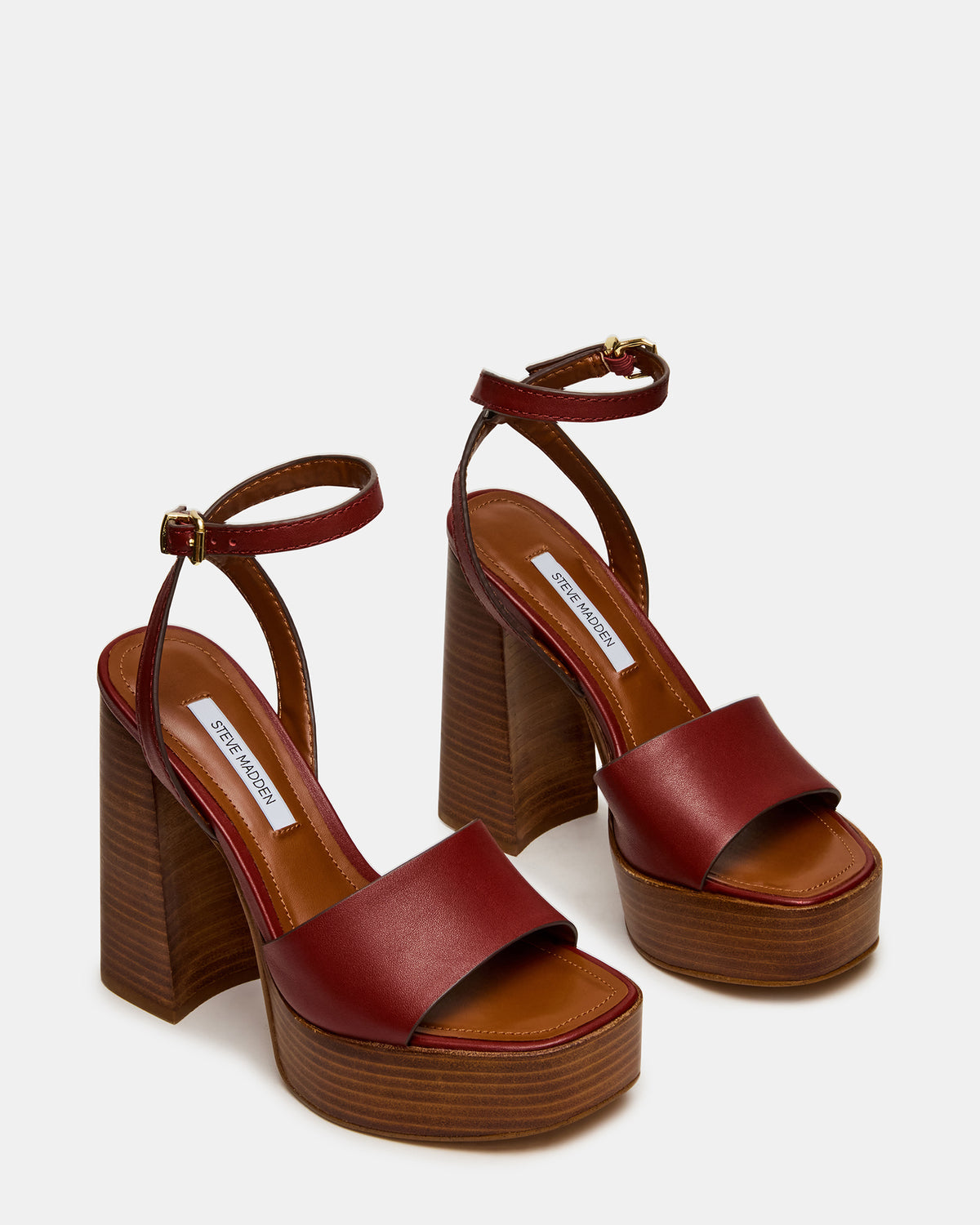Steve Madden FLORIA Rust Leather Square-Toe Block Heel Platform Women's Heel