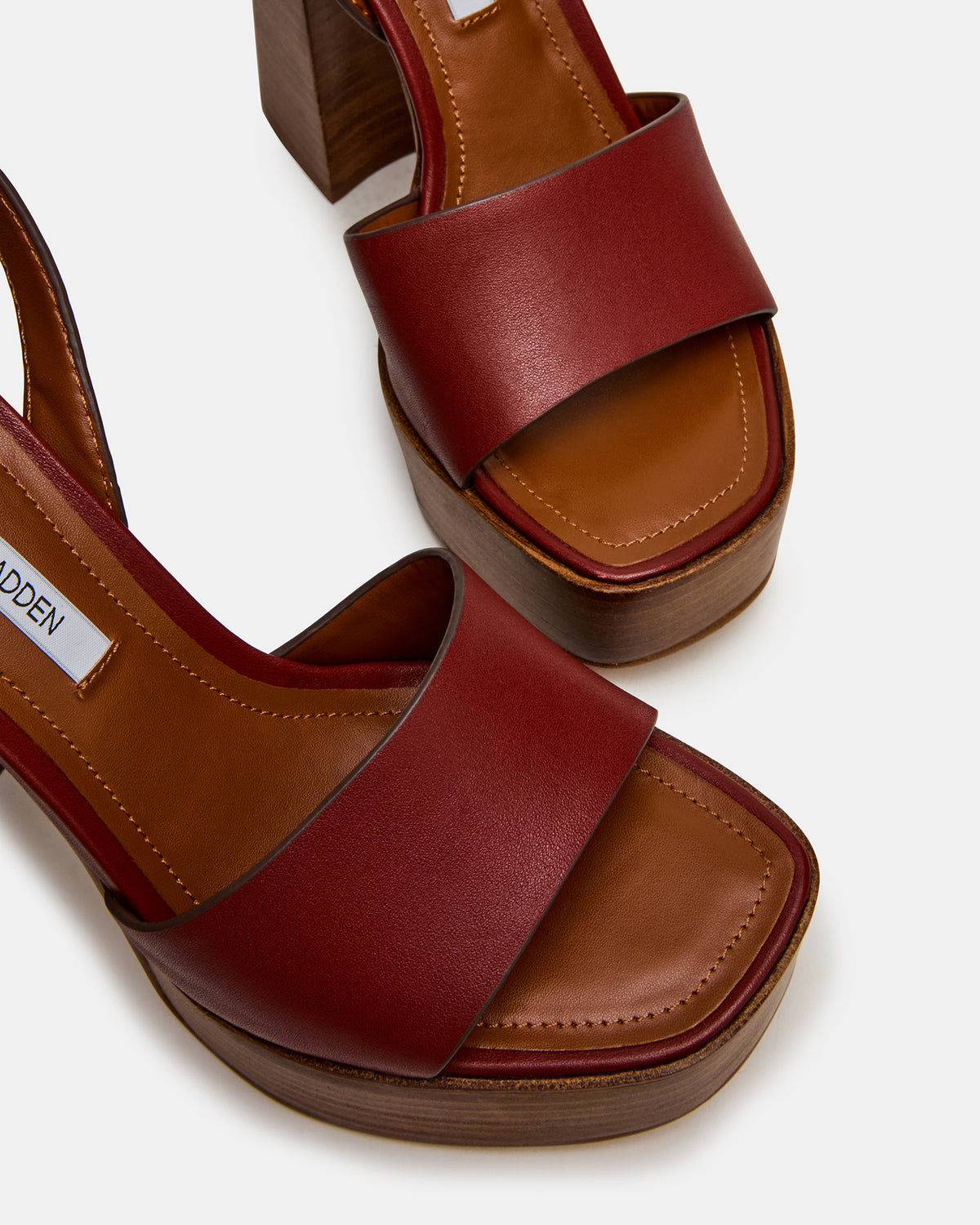 Steve Madden FLORIA Rust Leather Square-Toe Block Heel Platform Women's Heel