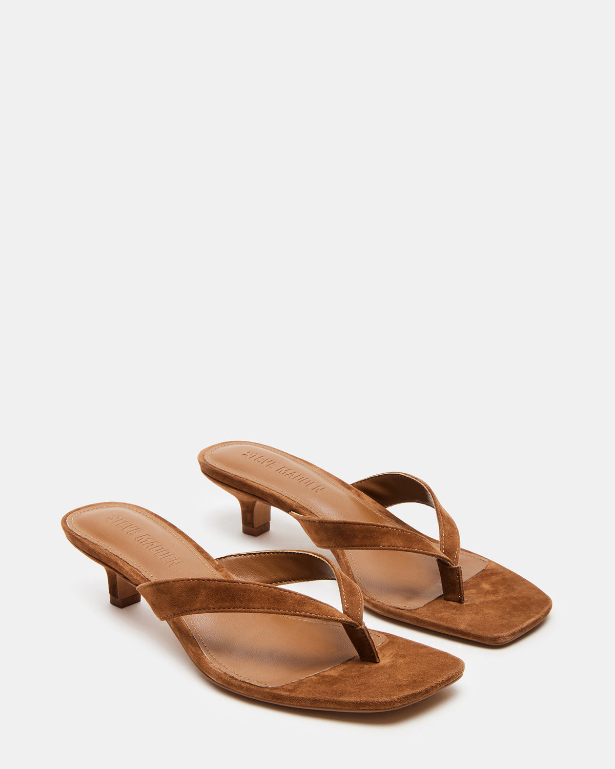 Steve Madden TRACIE Chestnut Suede Thong Strap Women's Kitten Heel