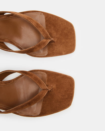 Steve Madden TRACIE Chestnut Suede Thong Strap Women's Kitten Heel