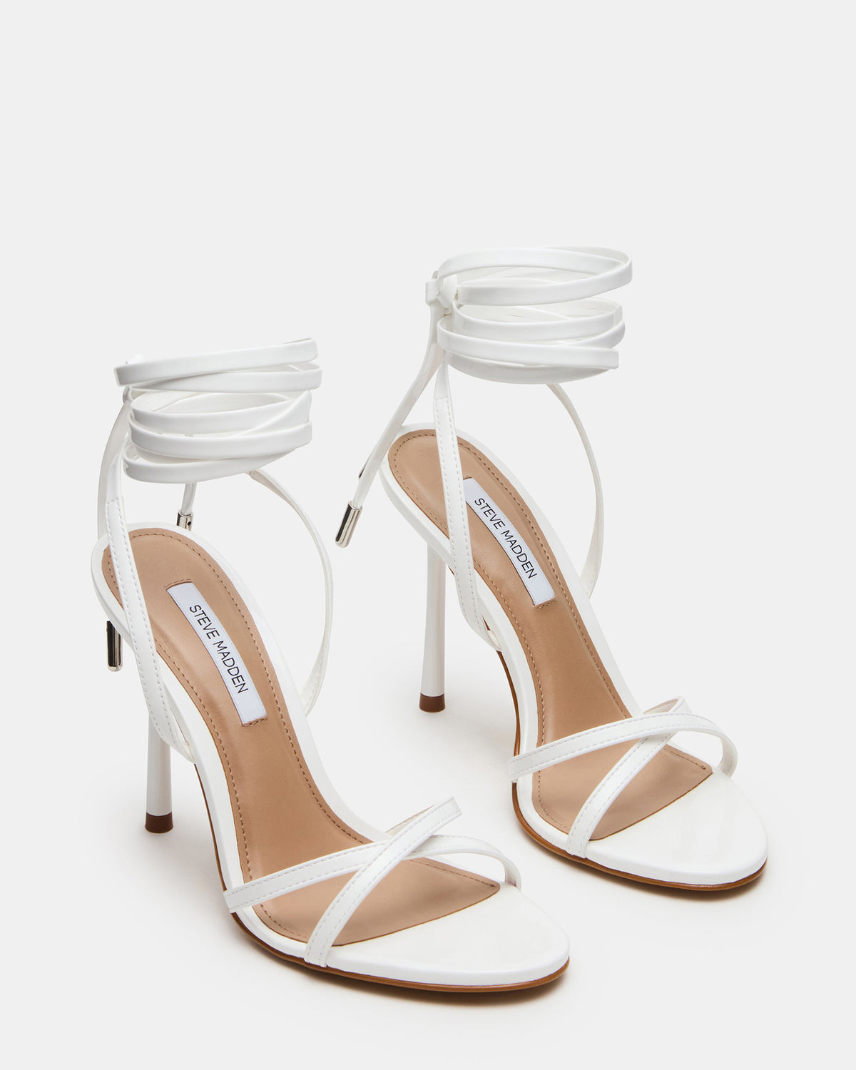 Steve Madden NERI White Patent Strappy Stiletto Round-Toe Women's Heel
