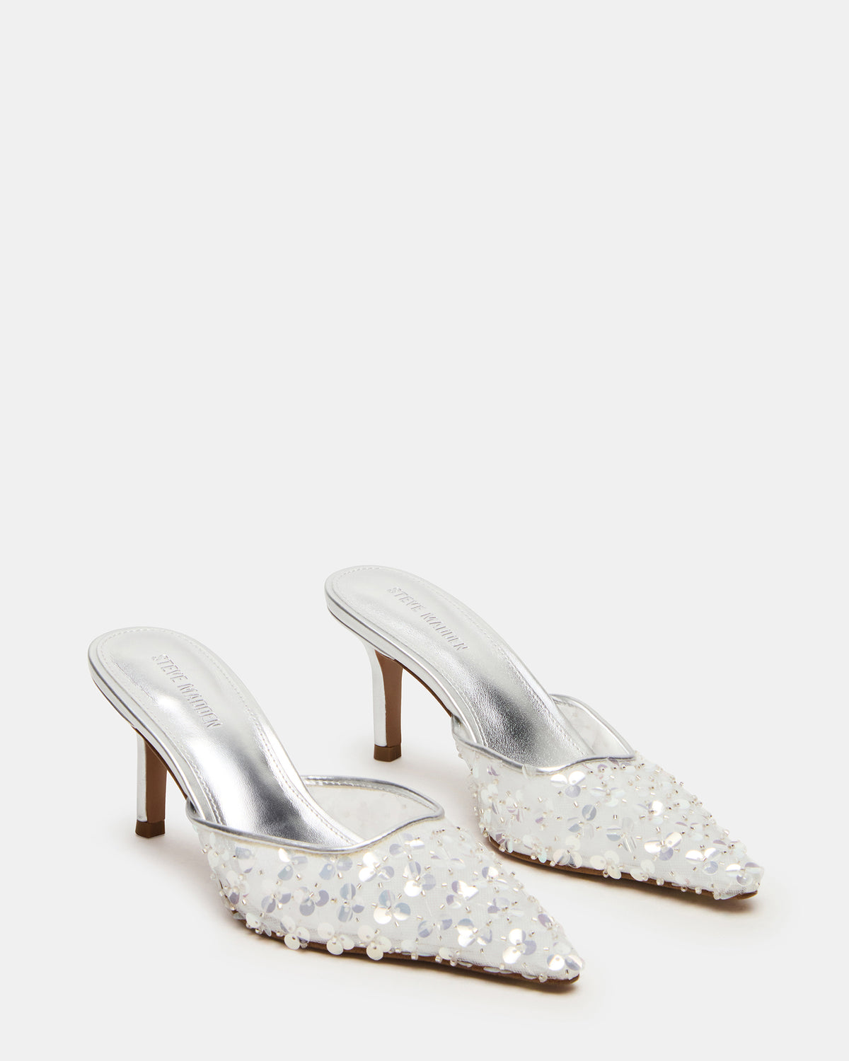 Steve Madden ALEXI Sequin Silver Pointed-Toe Mule Women's Heel